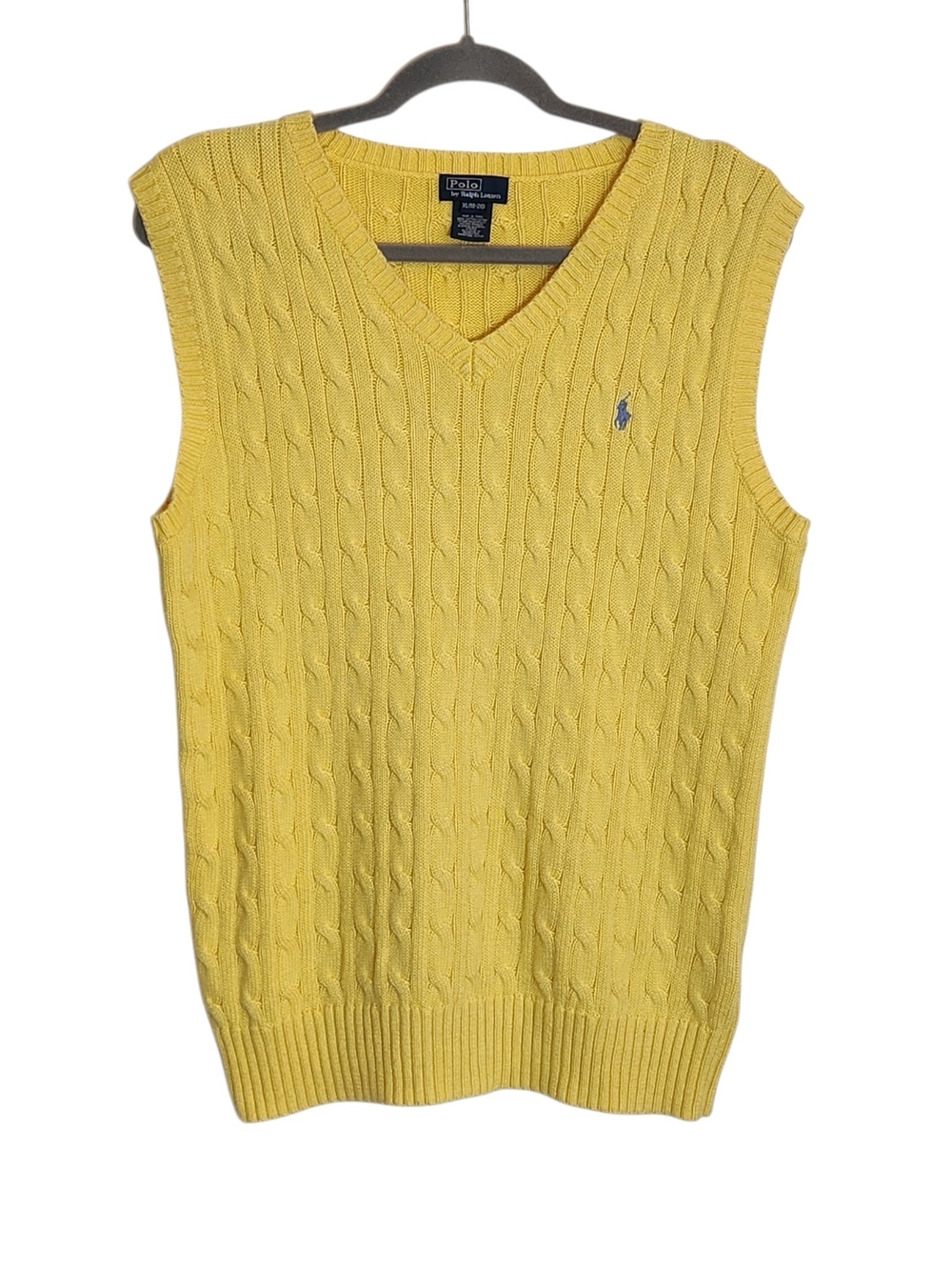 Polo Ralph Lauren Boys Yellow Cable Knit Sweater Vest Size XL 18-20